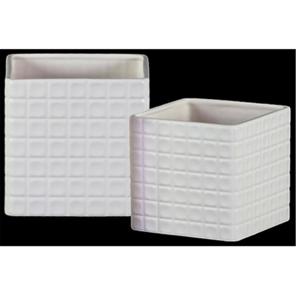 Urban Trends Collection Ceramic Square Pot with Embossed Lattice Square Design Body White Set of 2 37317